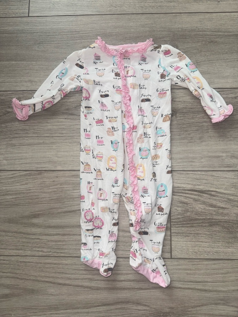 MAGNETIC ME Baby Girls Pink Trim White Printed Footed One-Piece